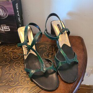 VTG DKNY Jeans Lola 75mm Sexy Mar Python Shoes Heels Strappy SZ 10